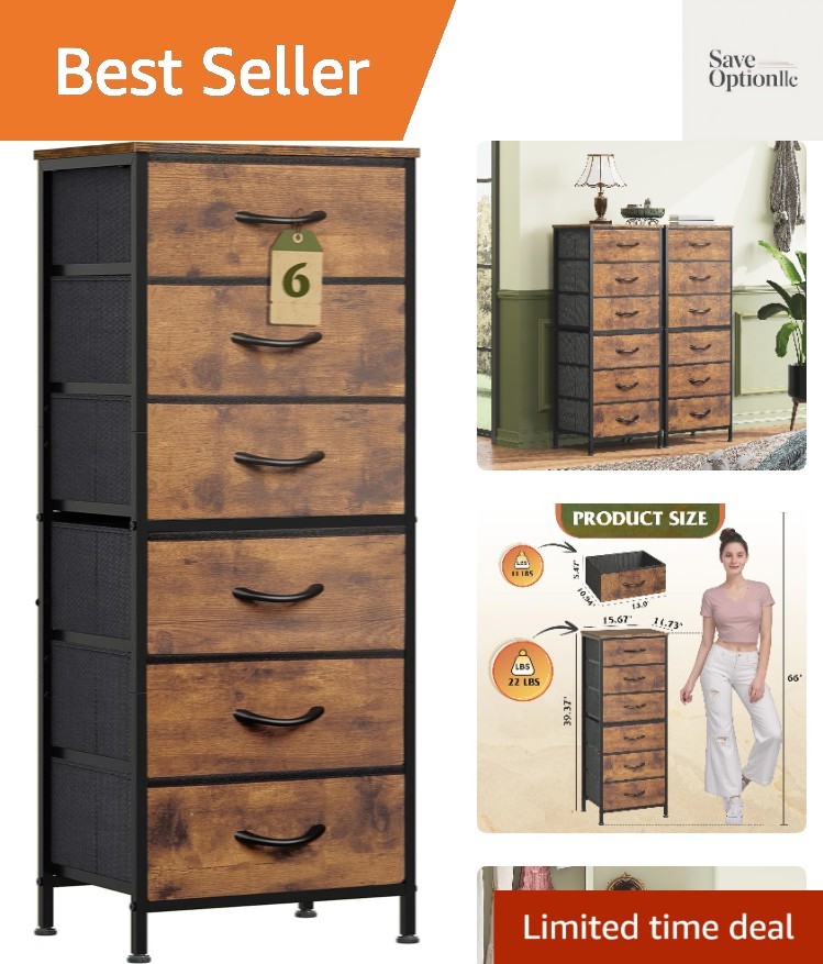 Tall Dresser for Bedroom, 6 Drawer Dresser, Rustic Brown | 6 vertical fabric …