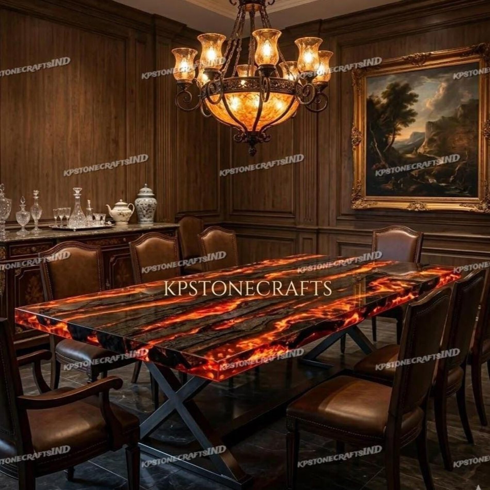 Lava Flow Epoxy Resin Dining Table Live Edge Acacia Wood Dining Table
