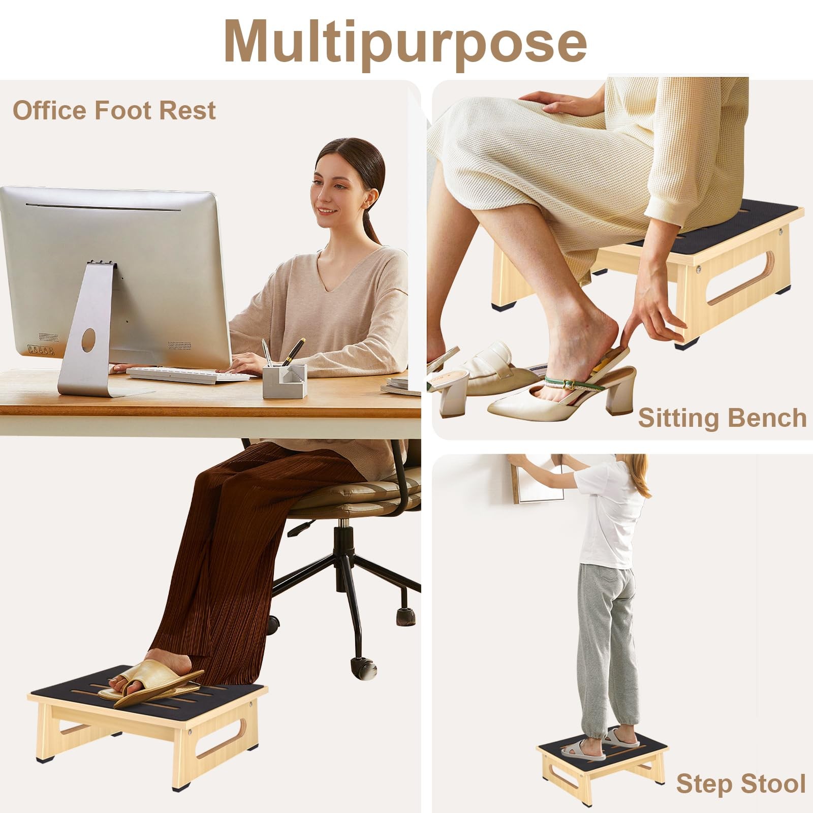 Step Stool Bed Steps High Beds Adults NonSlip Handles 450 LBS Capacity Natural