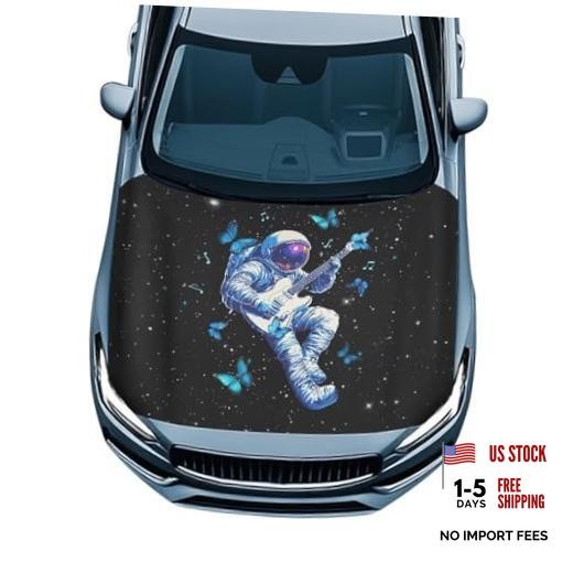 Car Hood Cover Protector Stretch Polyester Fabric Cover Astronaut Butterfly