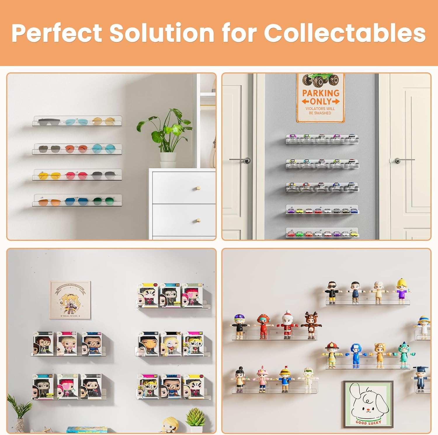 Acrylic Shelves for Bathroom Storage, 15″ Floating Shelves Wall Organizer for…