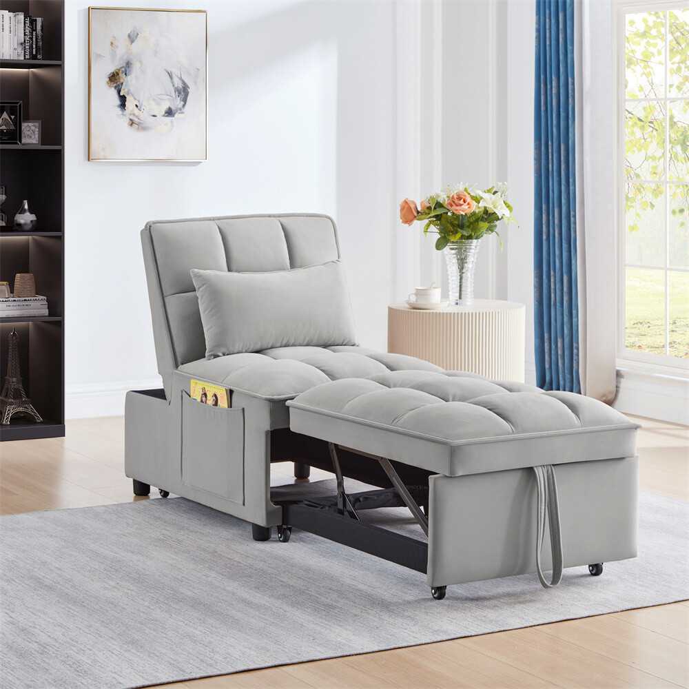 4 IN 1 Multi-Function Sofa Bed w/Storage Pockets,Tufted Single Pull-out Sofa Bed