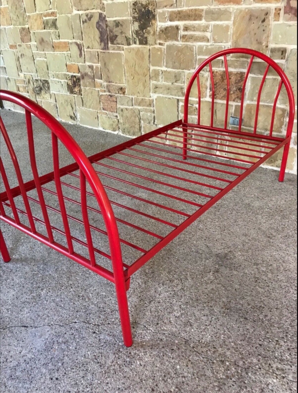 vintage red metal twin size bed frame
