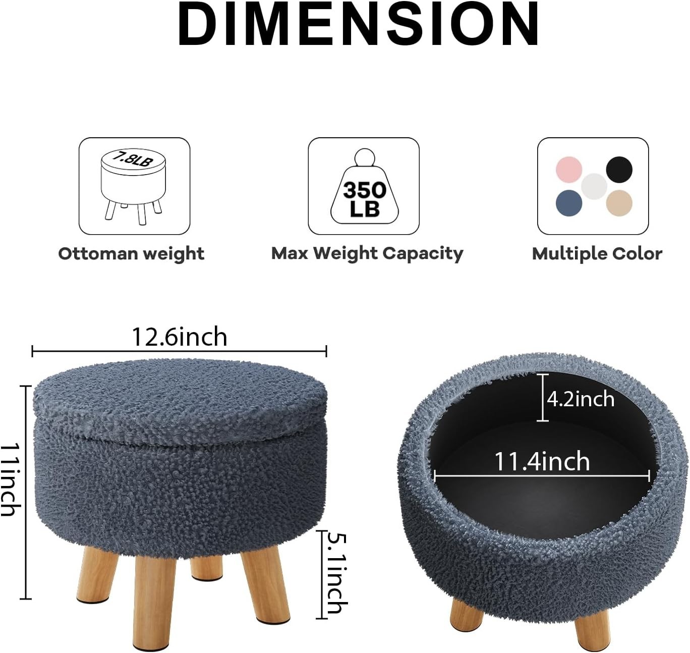 Chic Boucle Ottoman with Wood Legs – 350lb Capacity, Perfect Living Room Accent