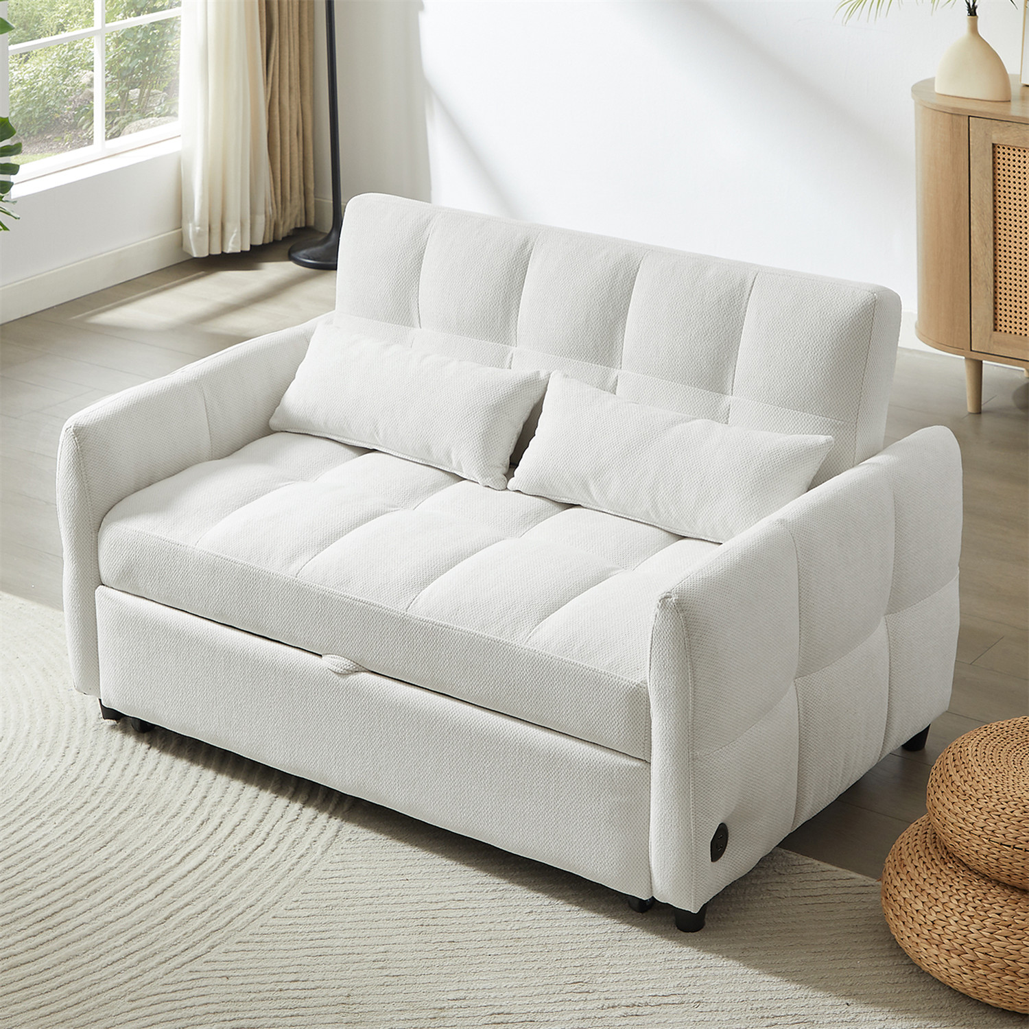 52.8” Convertible Sleeper Sofa Bed Loveseat Sofa 2 Seater Couch w/ Pull Out Bed