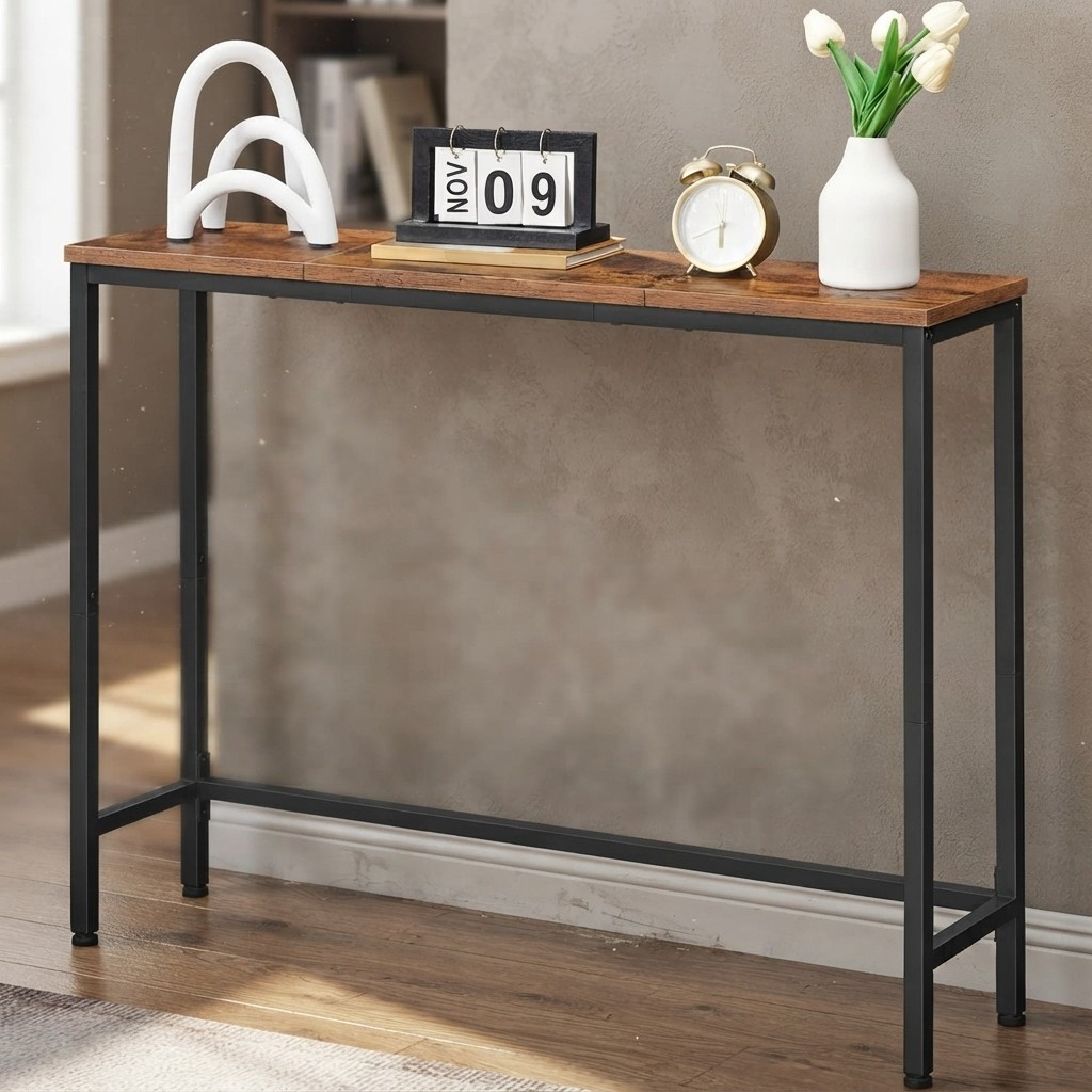 Elegant 39.4” Black & Brown Narrow Console Table – Perfect for Small Spaces