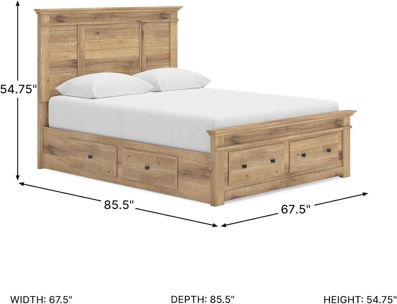 Ashley Fenderport Queen Bed Frame with Headboard & Storage Drawers, Natural Brow