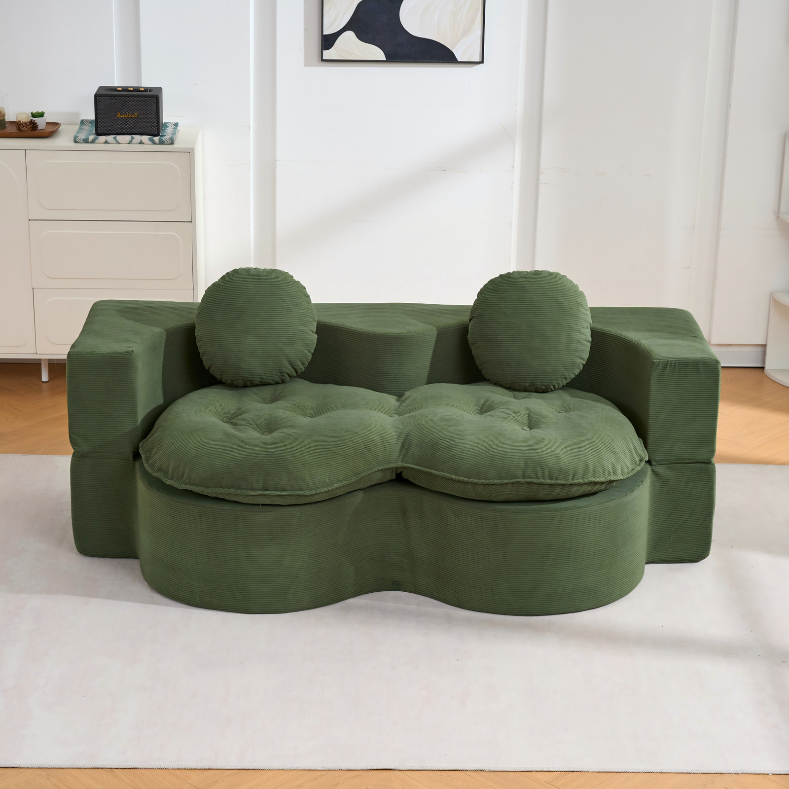 Folding Full Size Sleeper Sofa Bed Corduroy Loveseat Futon Couch Green