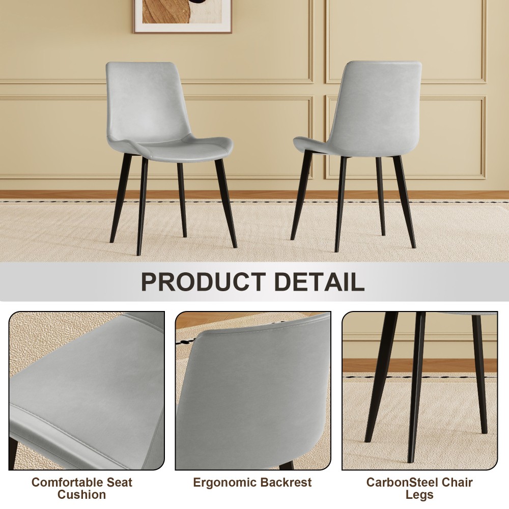 4 Dining Chairs PU Leather Carbon Steel Legs Curved Backrest Padded Seats