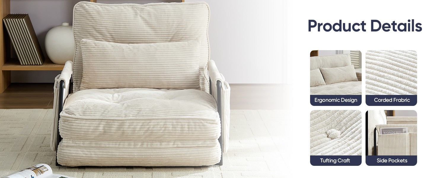 Zafly Sofa Bed Couch Sleeper Convertible Fold-Out Bed Couch With Side Pockets