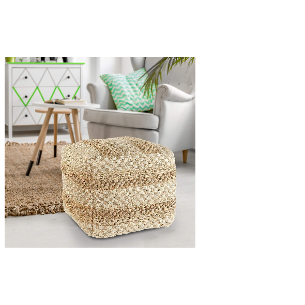 L.R. Resources Inc Lr Home Natural/Off-White Square Ottoman Pouf For Home