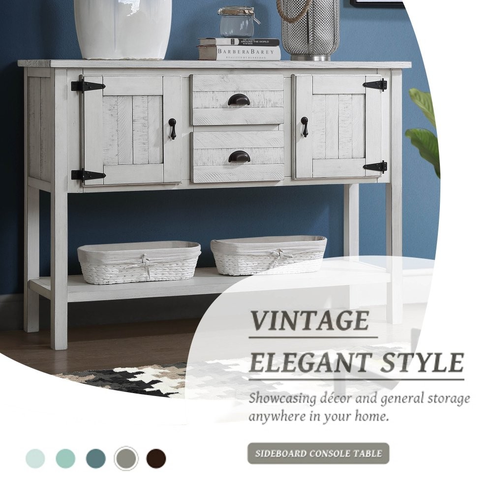 46.5″ Solid Pine Wood Sideboard Console Table with 2 Drawers & Cabinets