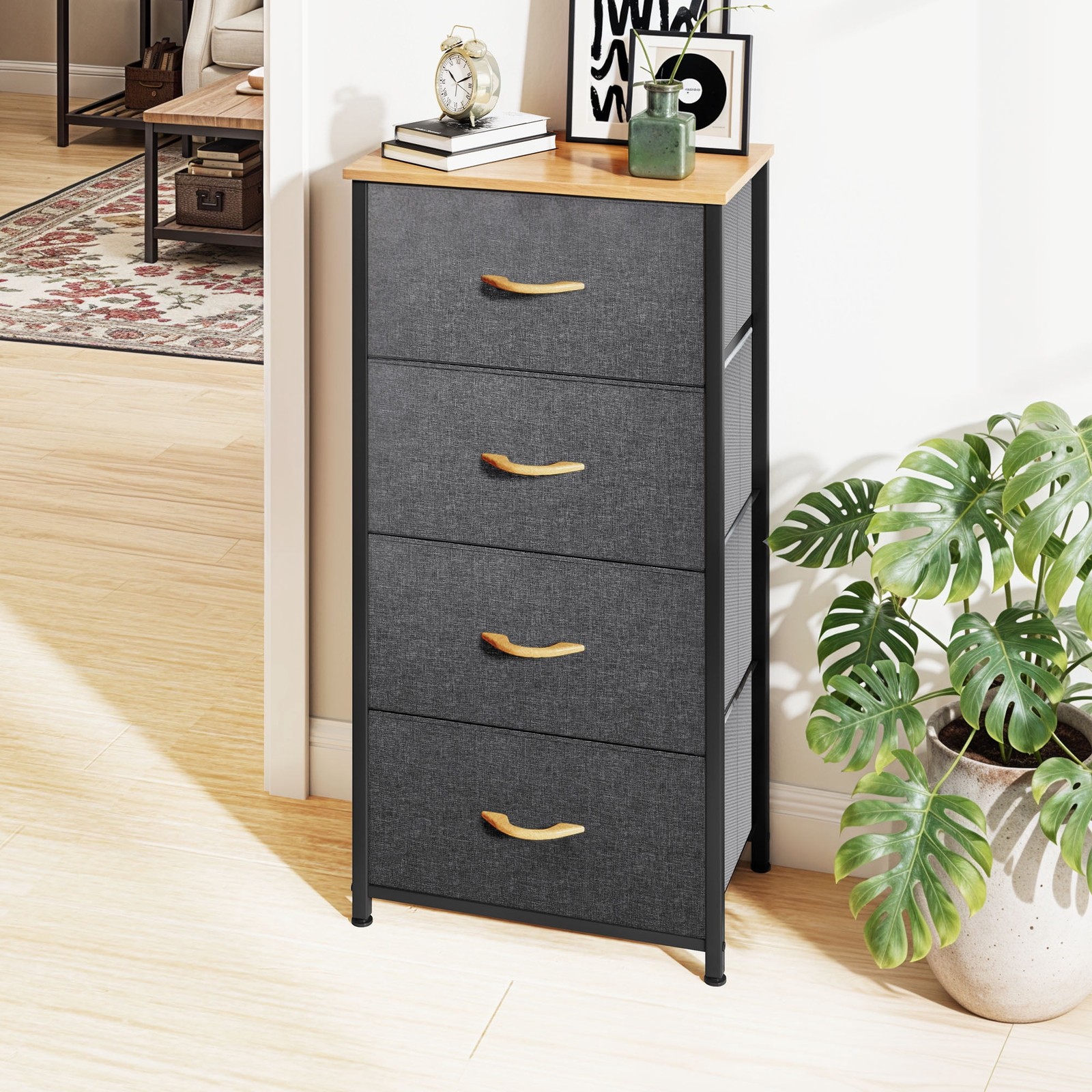 Uforic 4 Drawer Fabric Storage Dresser for Living Room, , Hallway for Adult, Dar