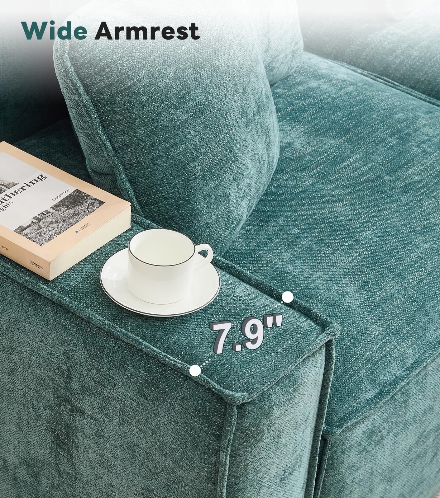 78in Green Chenille Cloud Modular Sectional Sofa Wide Armrests 4Pillows