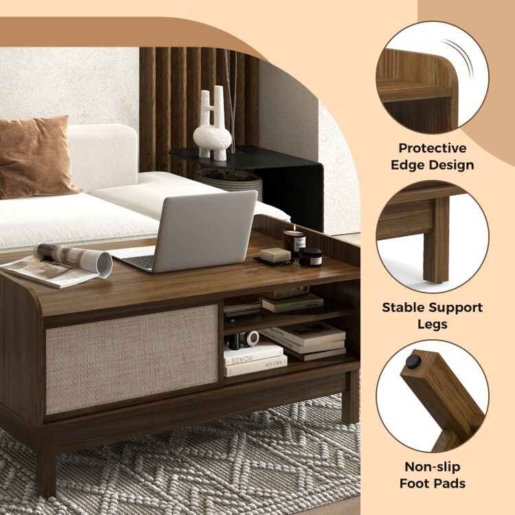 Mid-Century Modern Cocktail Table Coffee Table Living Room With Adjustable Shelf