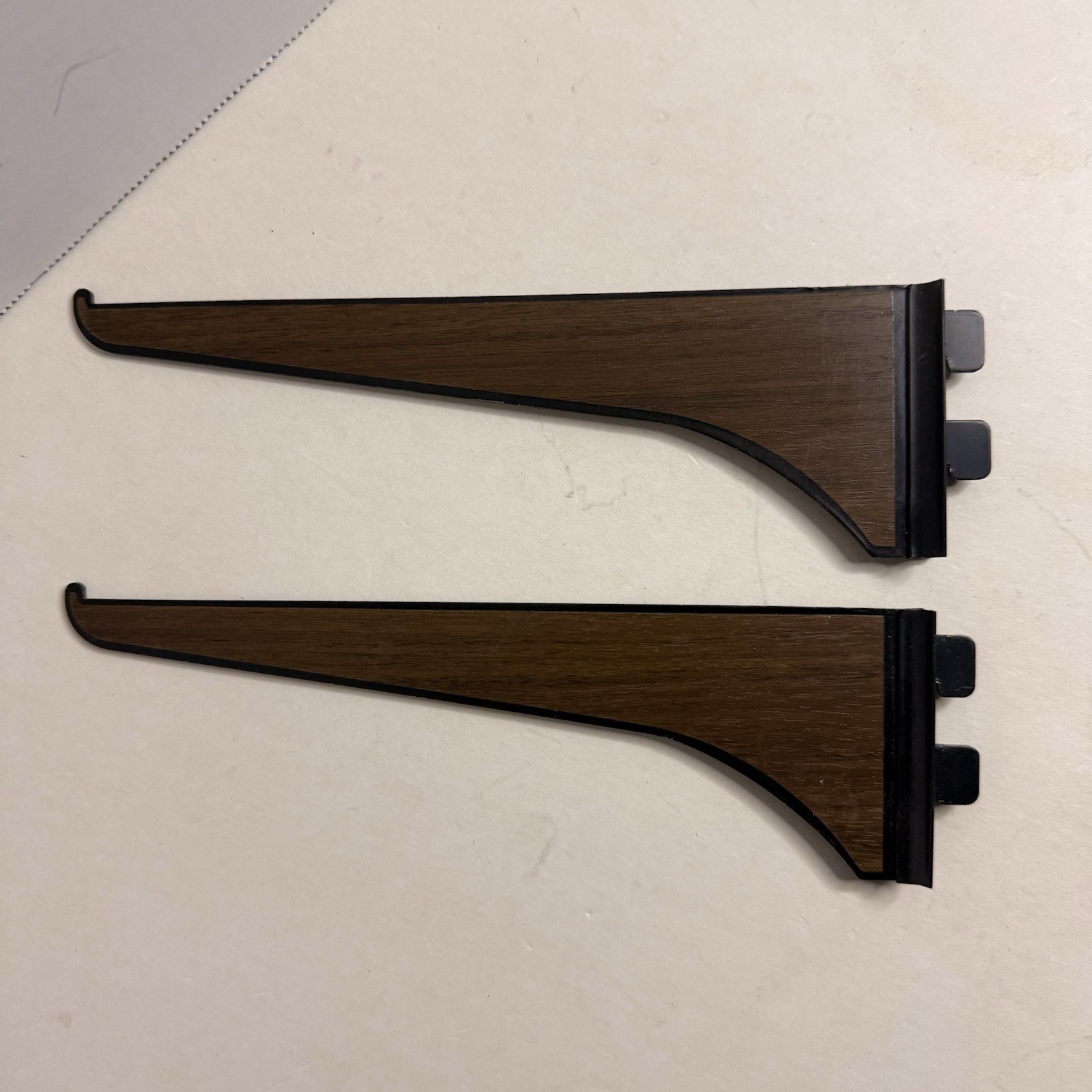 Vintage Wood Grain Shelf Brackets Wall Mount Pair 8.75” Retro Laminate