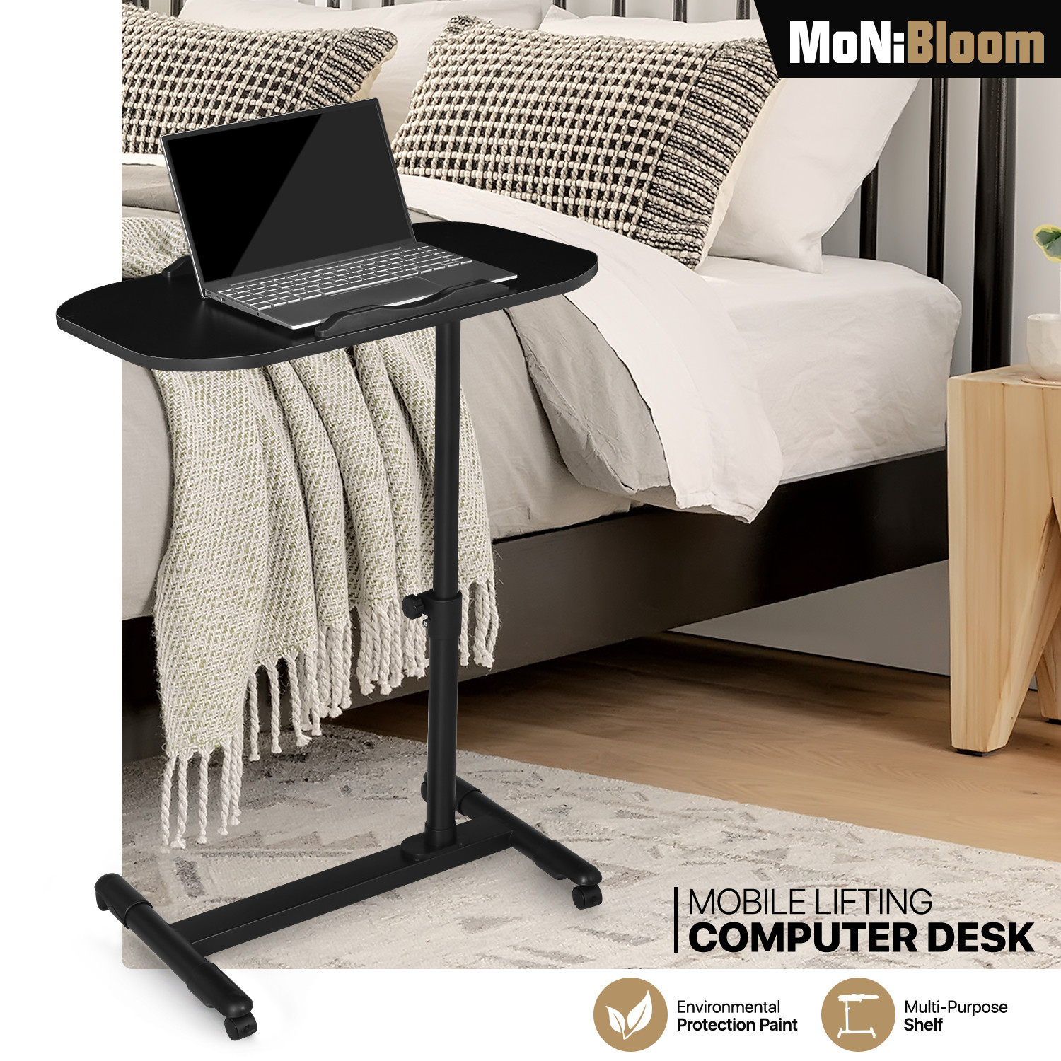 [SWIVEL ROLLING] Laptop Desk Adjustable Height Table Stand Wooden Sofa bed Tray