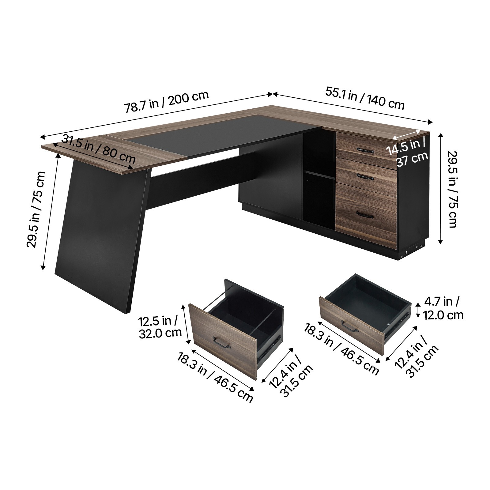 Uimoso Executive Desk L-Shaped Office Desk with Cabinet and Drawers, 350 lbs