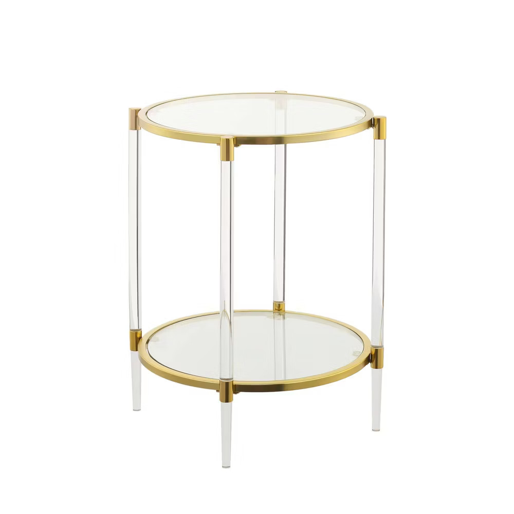 Royal Crest 2 Tier Acrylic Glass End Table Clear/Gold – Breighton Home