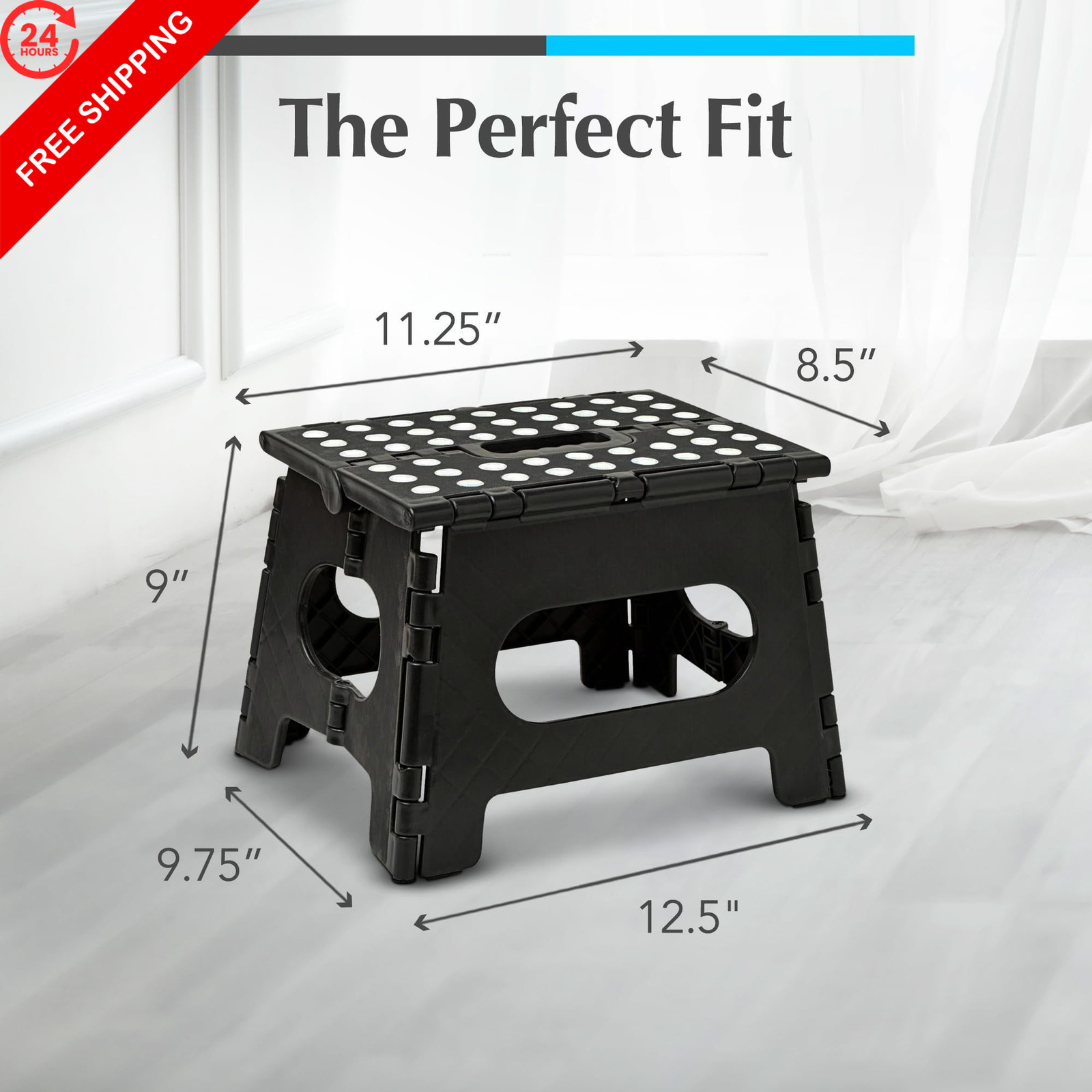 Handy Laundry Folding Step Stool – Sturdy Enough Collapsible 9 Inch, Black