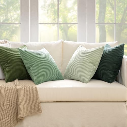 Boho Farmhouse Sage Green Throw Pillow 18″ x 18″ (Pack of 4) Forest Green