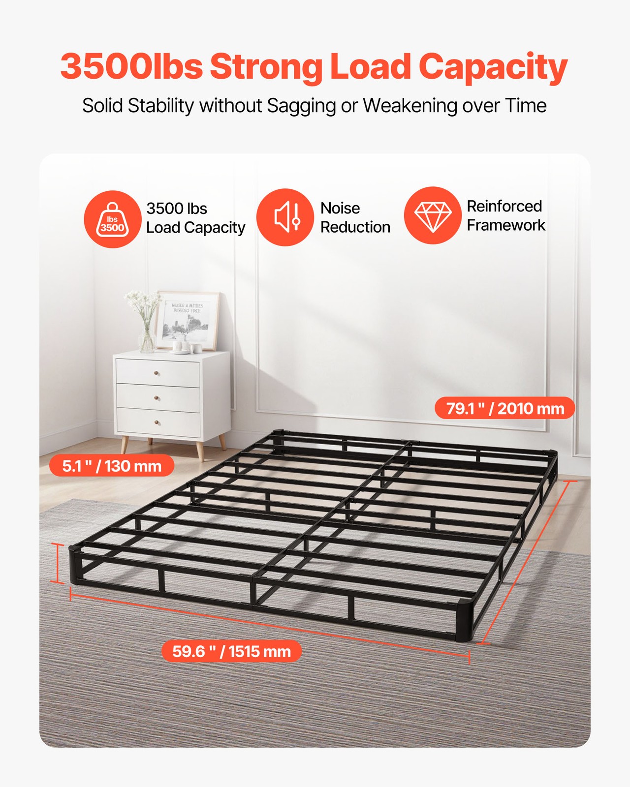 Uimoso Metal Bed Frame with Fabric Cover 79.1L x 59.6W x 5.1H in Queen Size