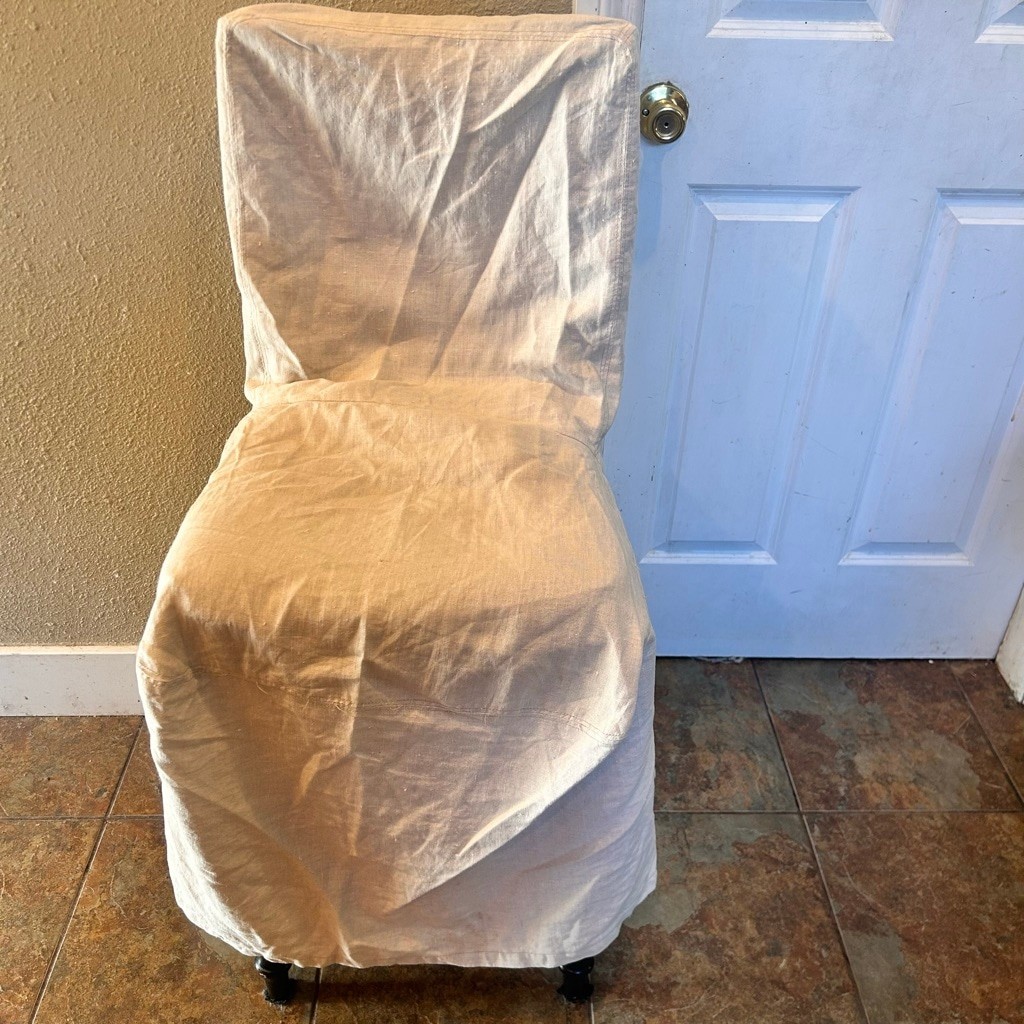 Set 4 Pottery Barn Beige 100% Belgian Flax Linen Chair Covers Rustic Farmhouse