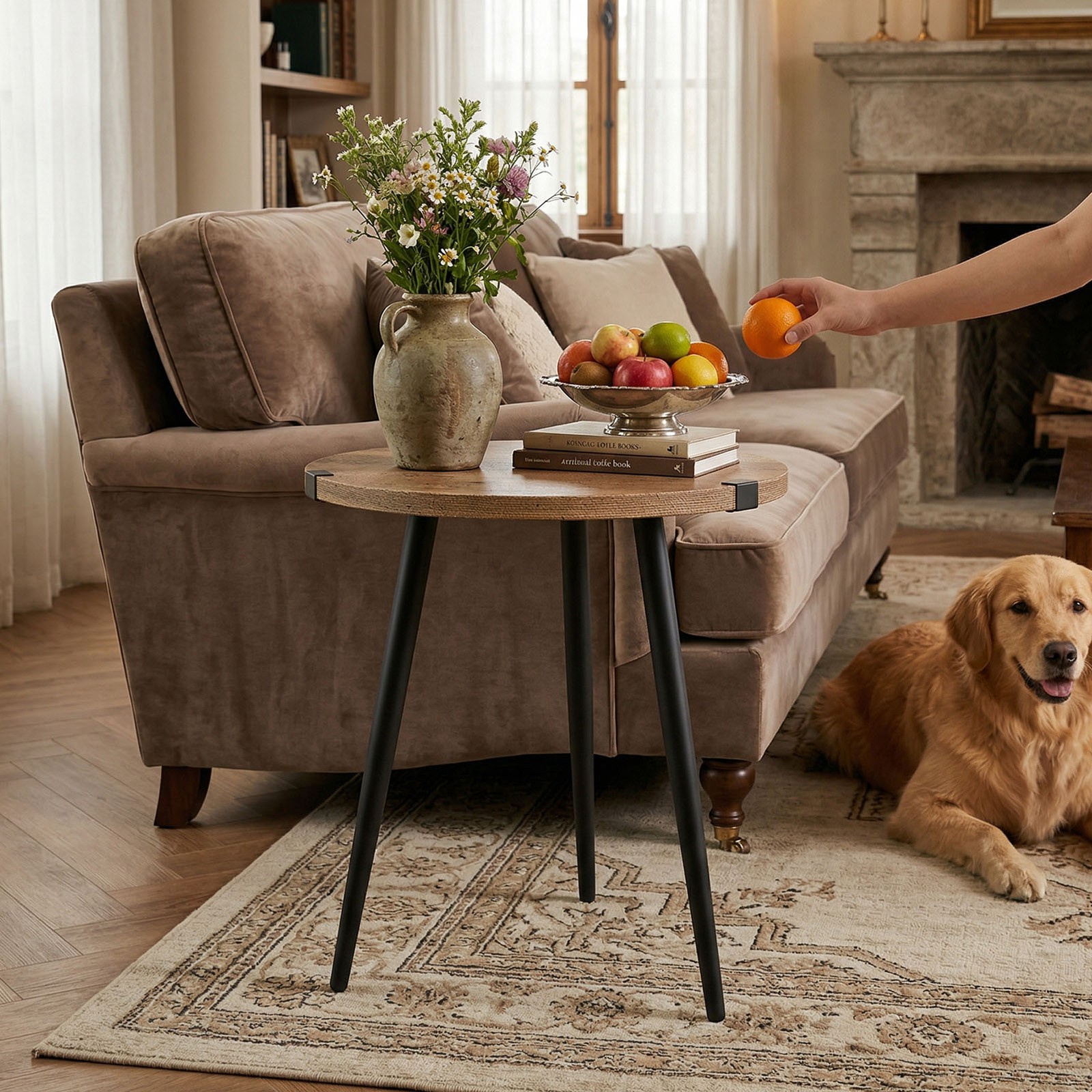 21.26in Round Coffee Table 55lbs Capacity Particle Board Easy Clean Sofa Side