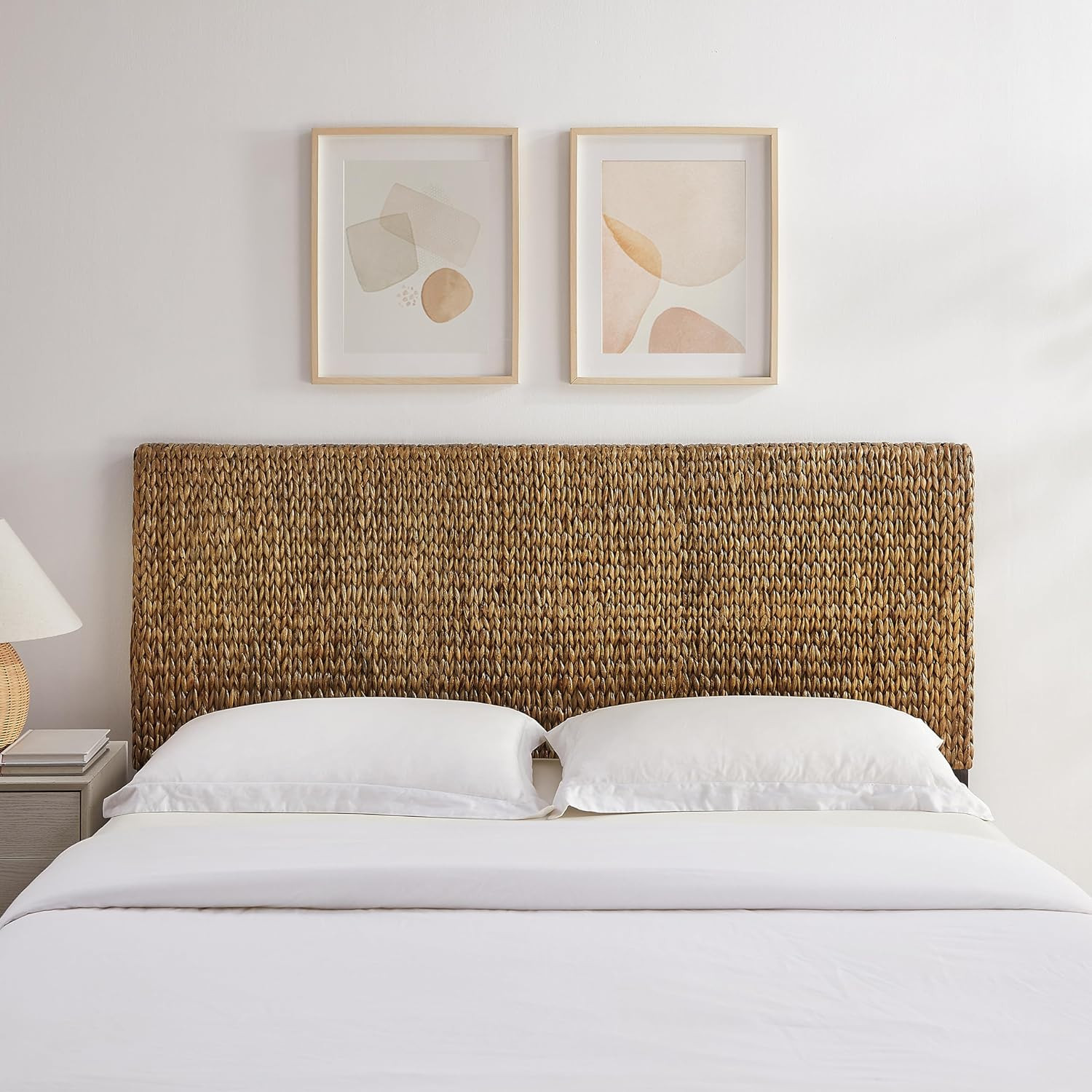 Edgewater Boho Natural Fiber Handwoven Rattan Headboard for Queen Size Bed, Seag