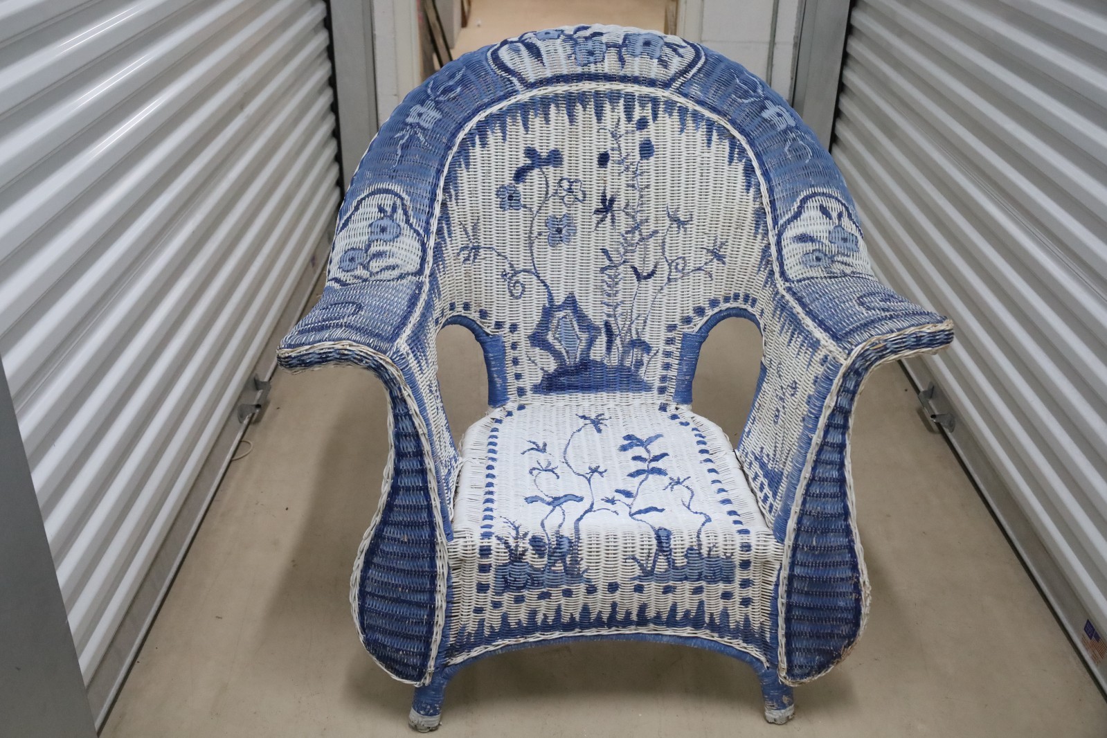 Dan Poole Blue & White Painted Wisteria Wicker Chair