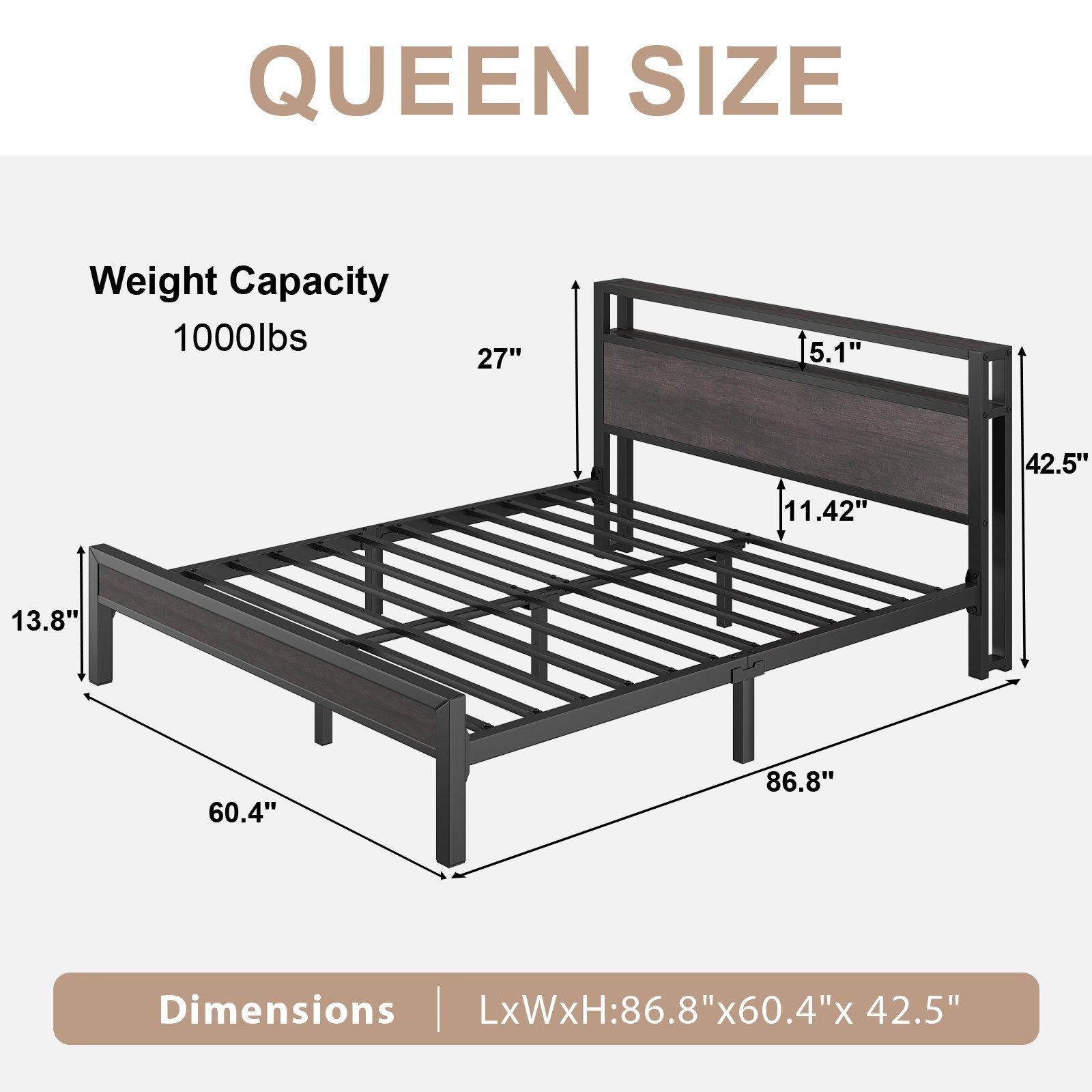 Full/Queen/King Size Bed Frame with 2-Tier Storage and LED Lights Headboard