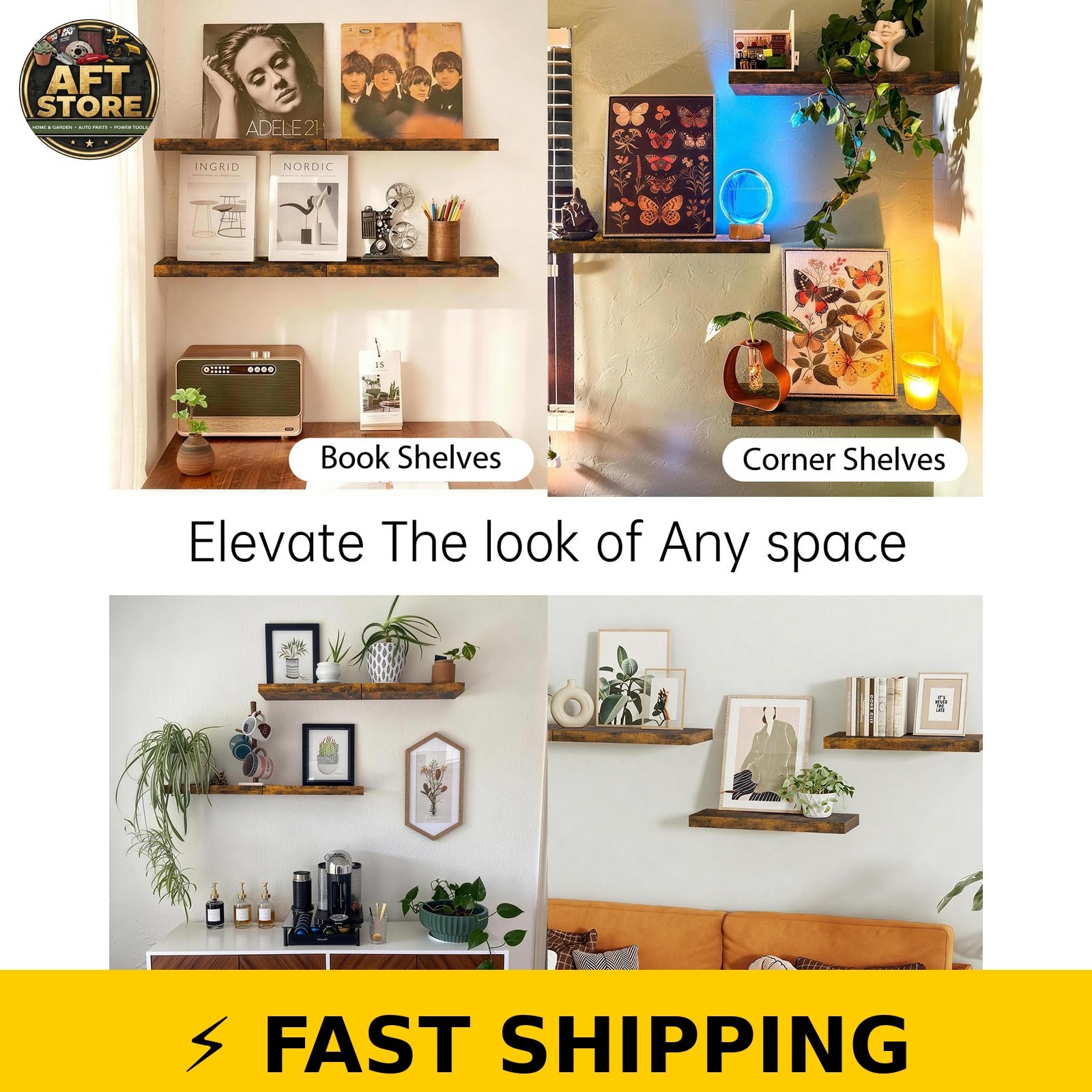 BAYKA Rustic Brown Floating Shelves 22.5in, Set of 2