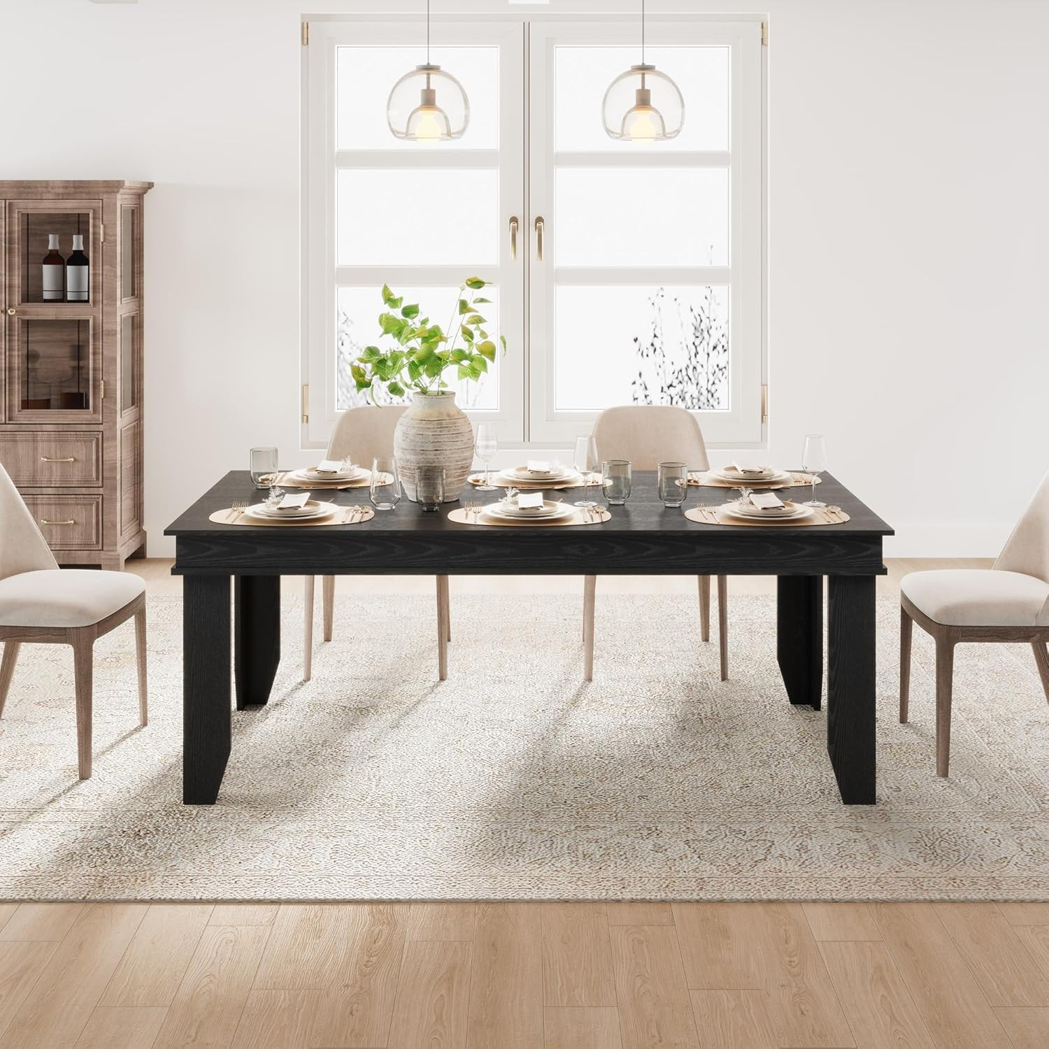 Sturdy 71″ Black Farmhouse Dining Table for 6-8 – Perfect Kitchen Centerpiece