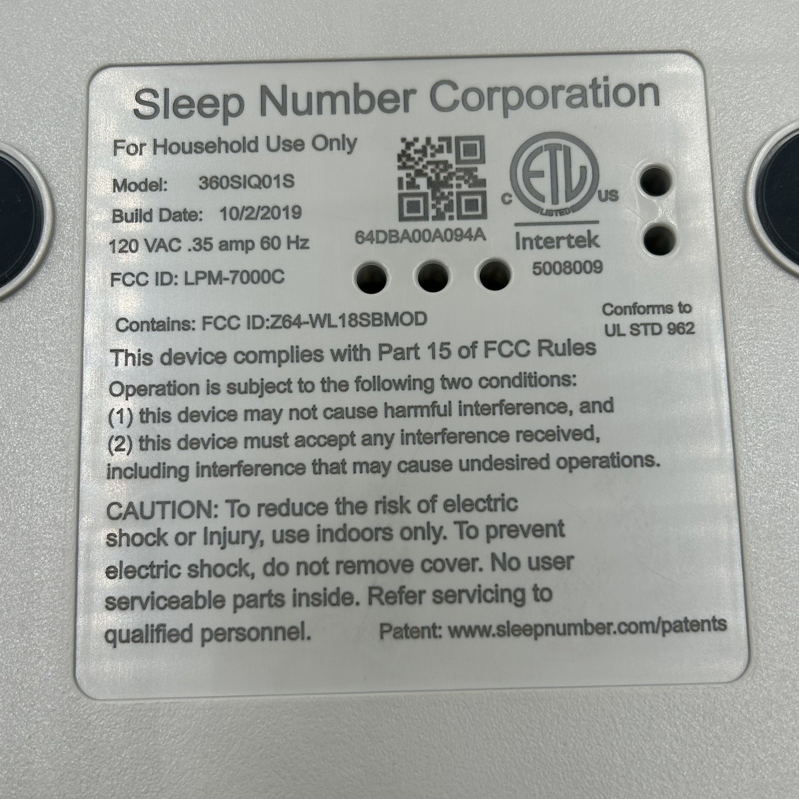 SLEEP NUMBER – SINGLE CHAMBER – AIR MATRESS PUMP & HOSES – 360SIQ01S – TESTED