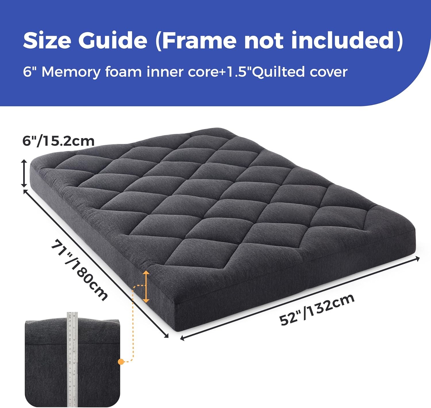 6″ Full Size Pillow Futon Mattress Replacement(Frame Not Included), Gel Memory