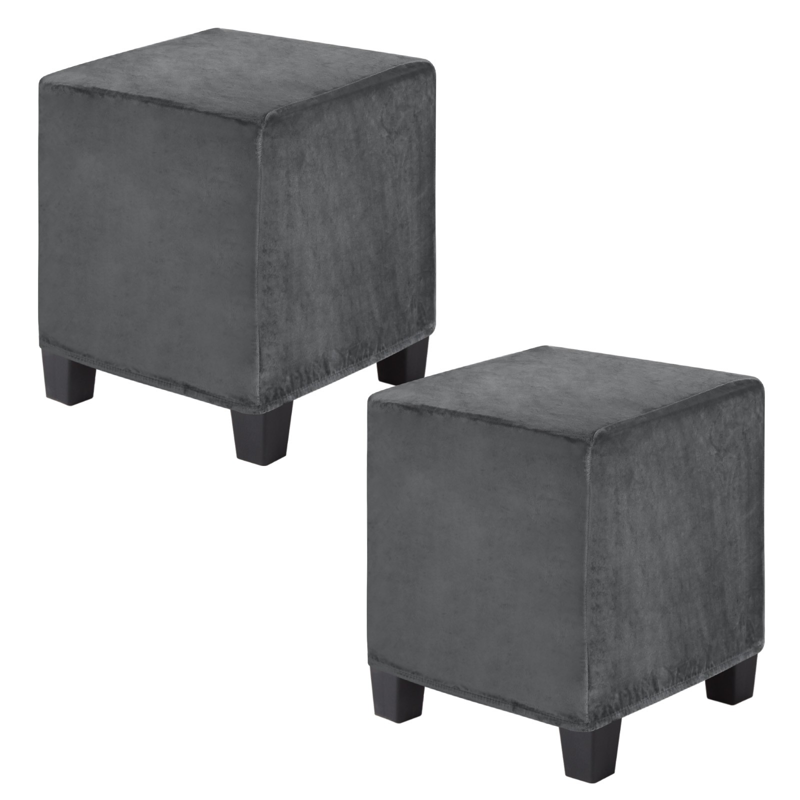 2-Pack 13″x13″x15″ Stretch Square Ottoman covers Footstool Protector Dark Gray
