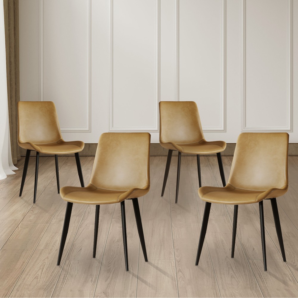 4 Dining Chairs PU Leather Carbon Steel Legs Curved Backrest Padded Seats