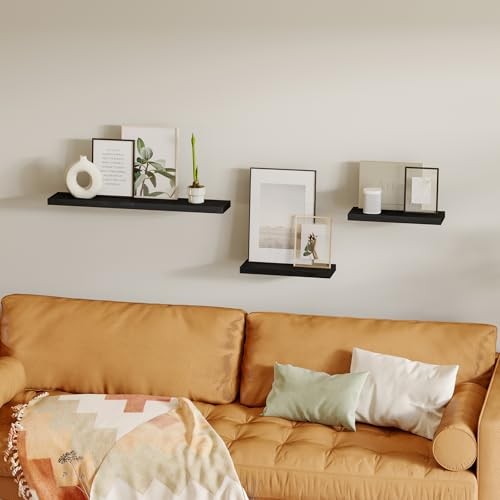 Floating Shelves for Wall, Wall Mounted Rustic Wood Shelves for 4 Black