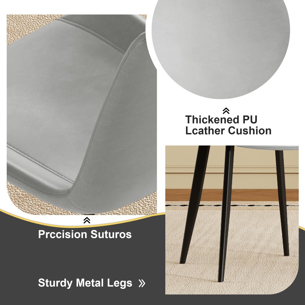 4 Dining Chairs PU Leather Carbon Steel Legs Curved Backrest Padded Seats