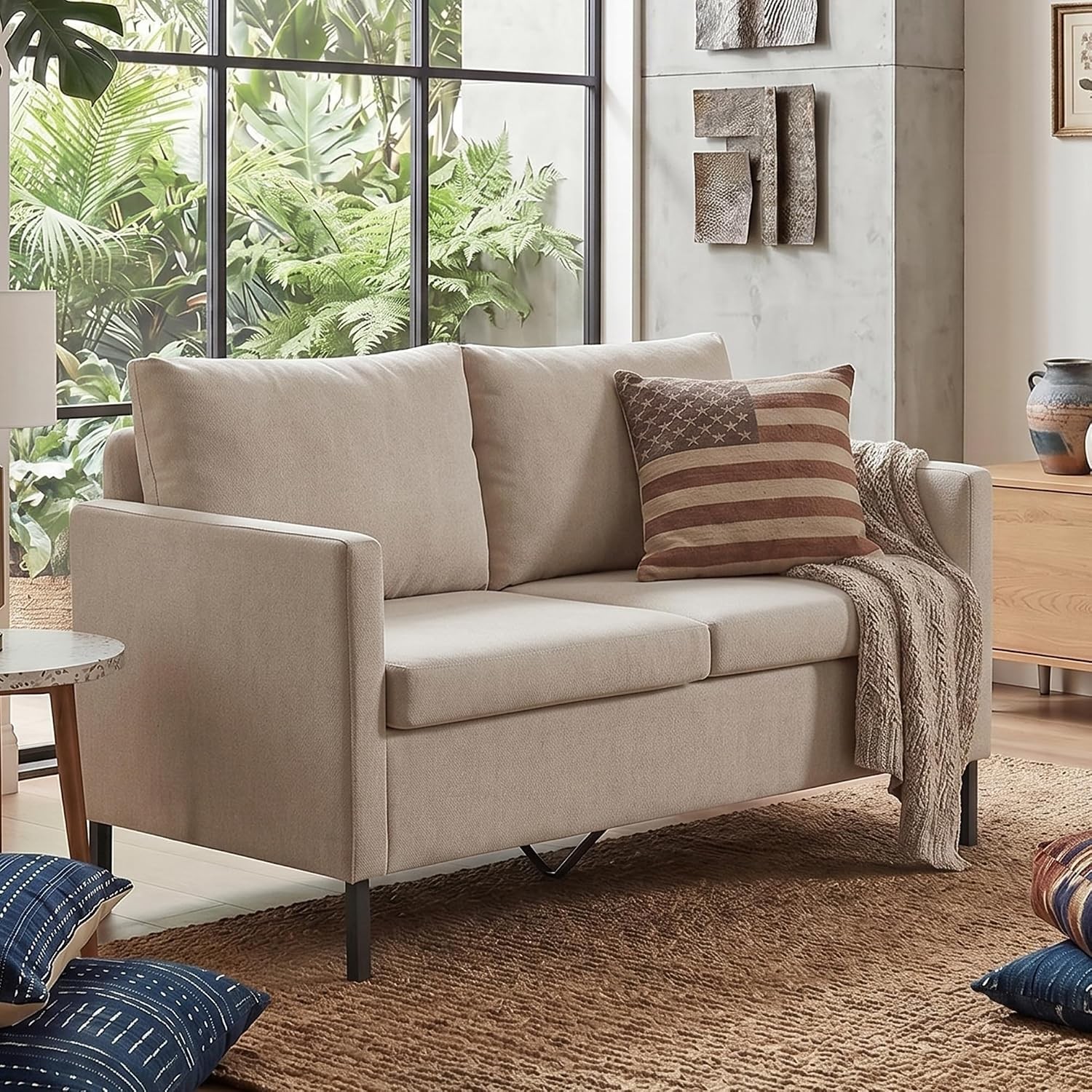 Modern Beige Small Loveseat Sofa Couch for Living Room, 51 Inch Upholstered