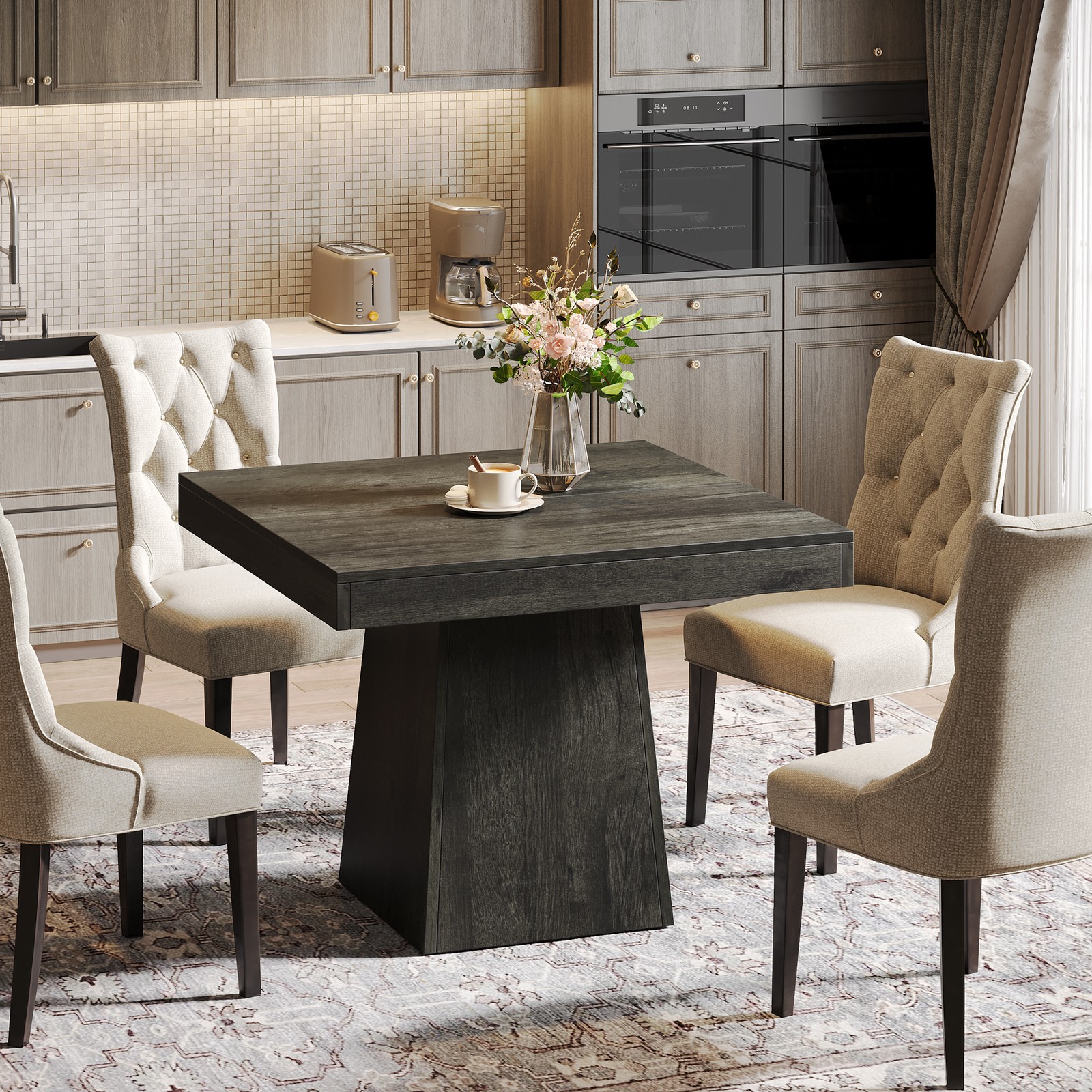 Square Dining Table for 4 People, 31.5 Inch Small Kitchen Table w/ Sturdy Grey
