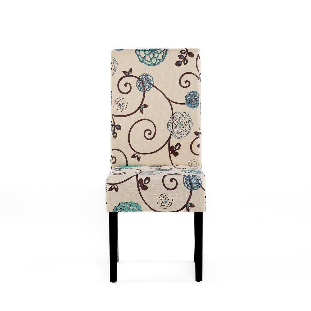 Pertica Light Beige with Blue Floral Fabric Upholstered Dining Chair (Set of 4)