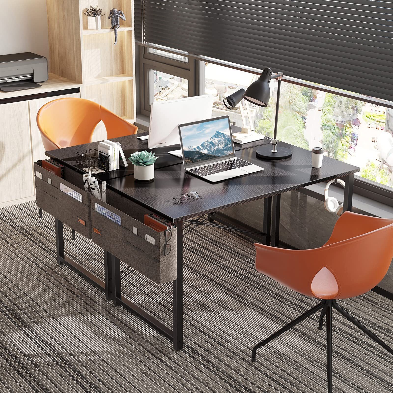 Small Desk Black 100×48×74cm Computer Desk Office Desk with Headphones…