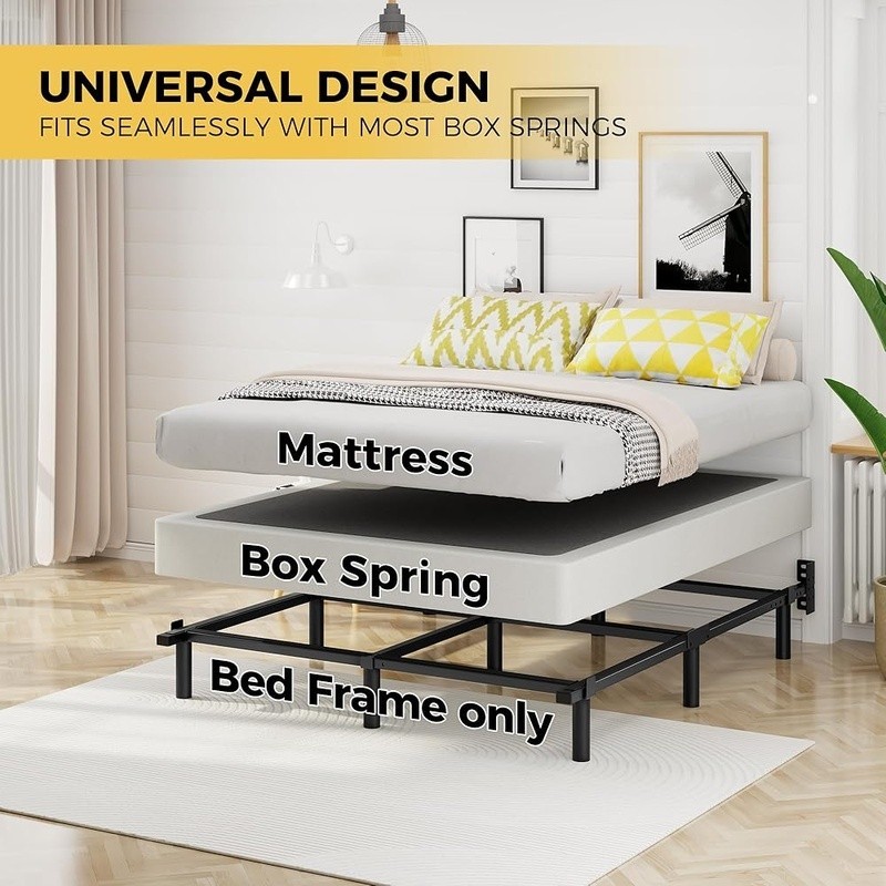 Heavy Duty Metal Bed Frame Adjustable Length Squeak Resistant Easy Assembly King