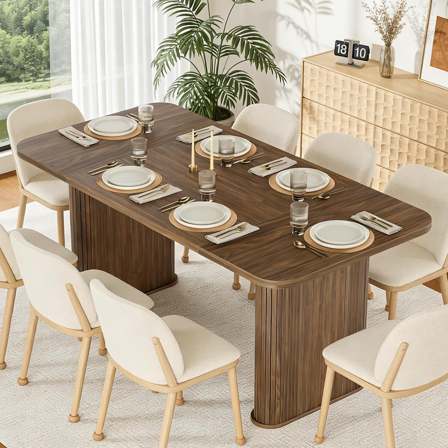 Modern 62″ Dining Table for 6-8, Rectangular Walnut Kitchen & Living Room