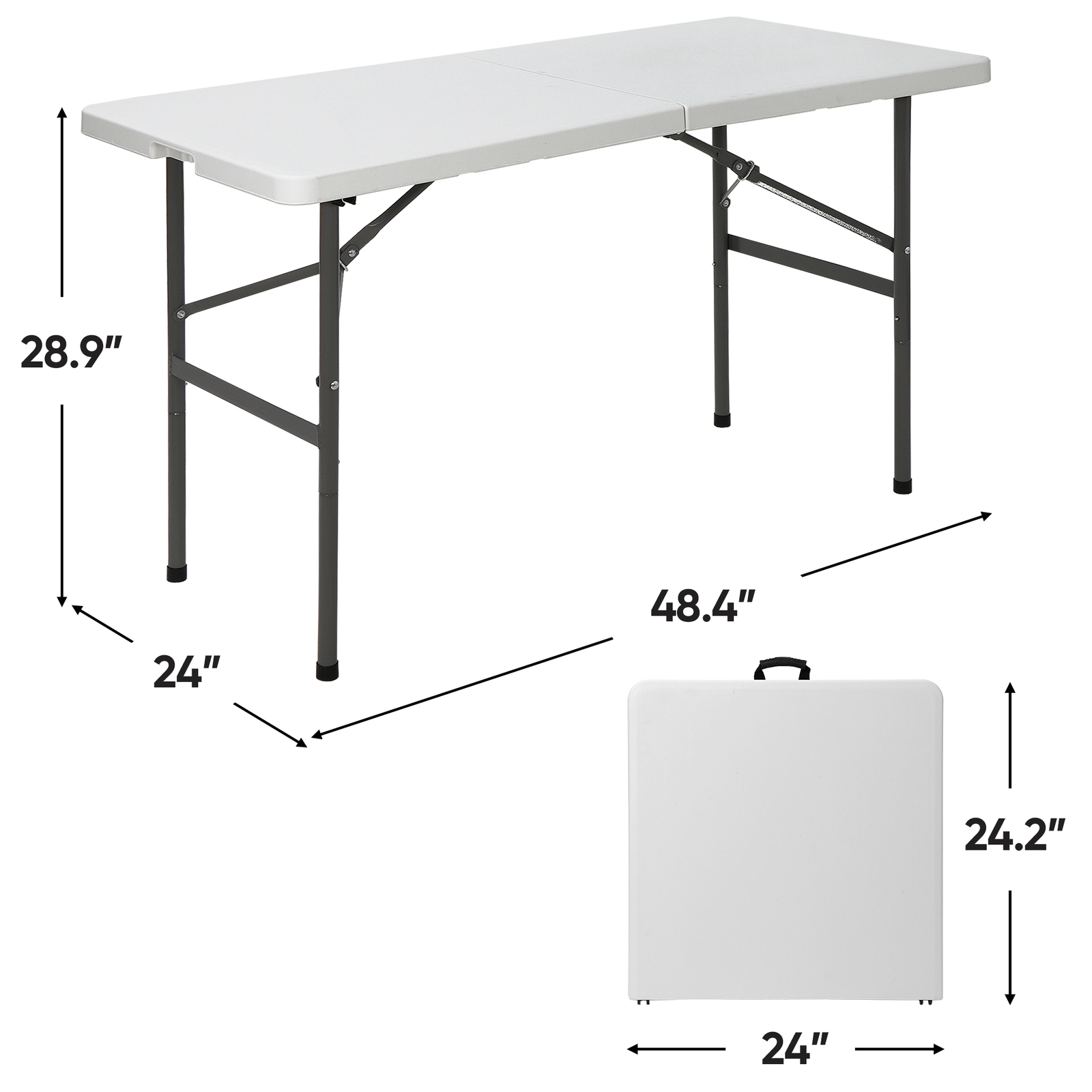 2PCS 4FT Plastic White Folding Table Beach Family Picnic with Carrying Handle