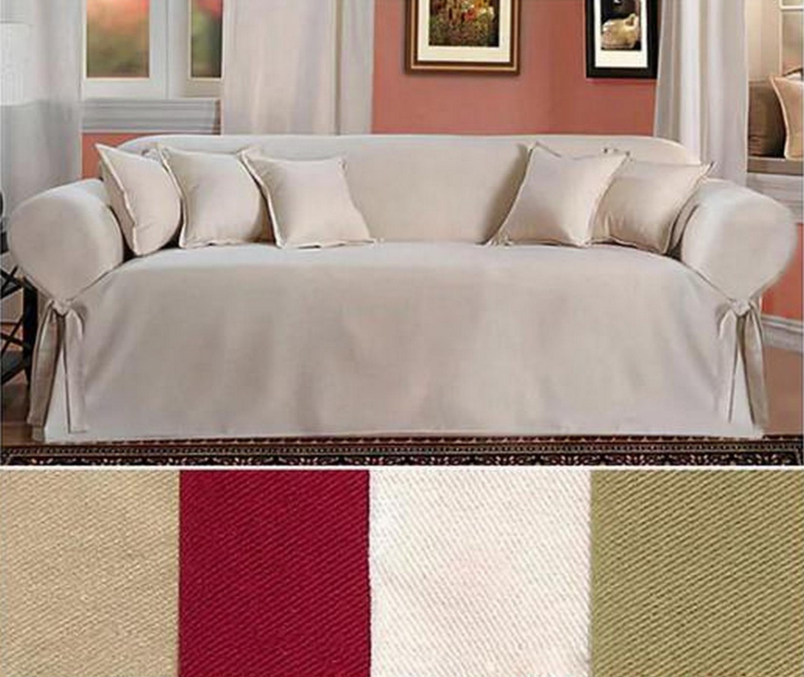 All Cotton Slipcover Brushed Twill Thick Fabric one-piece SOFA/COUCH Round Arm