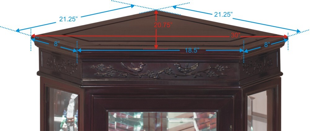 US SELLER – Dark Cherry Rosewood Flower Bird Oriental Corner Display Cabinet