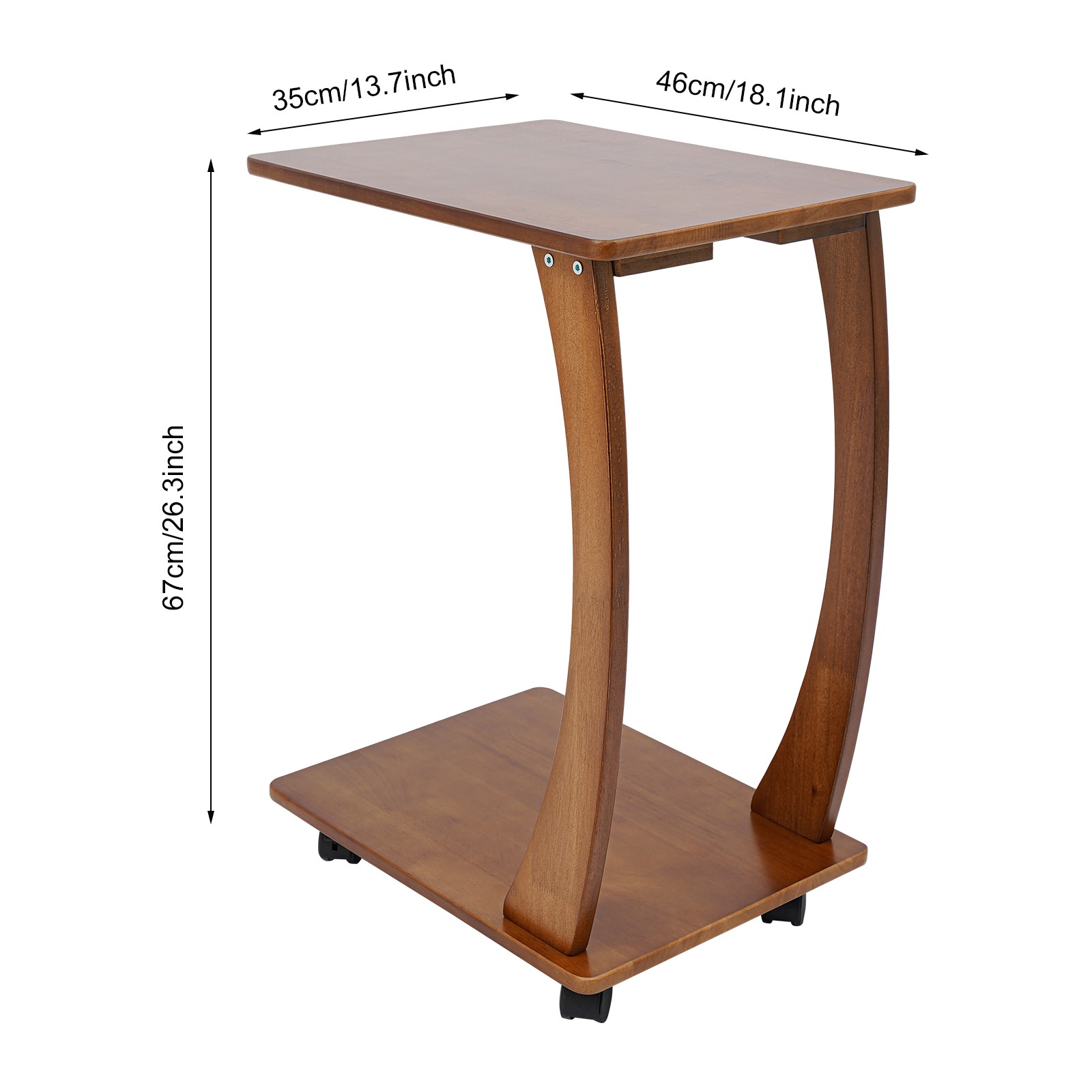 Curved Solid Wood Console Table Bent Hall End Table Side Table w/ 4 Wheels USA