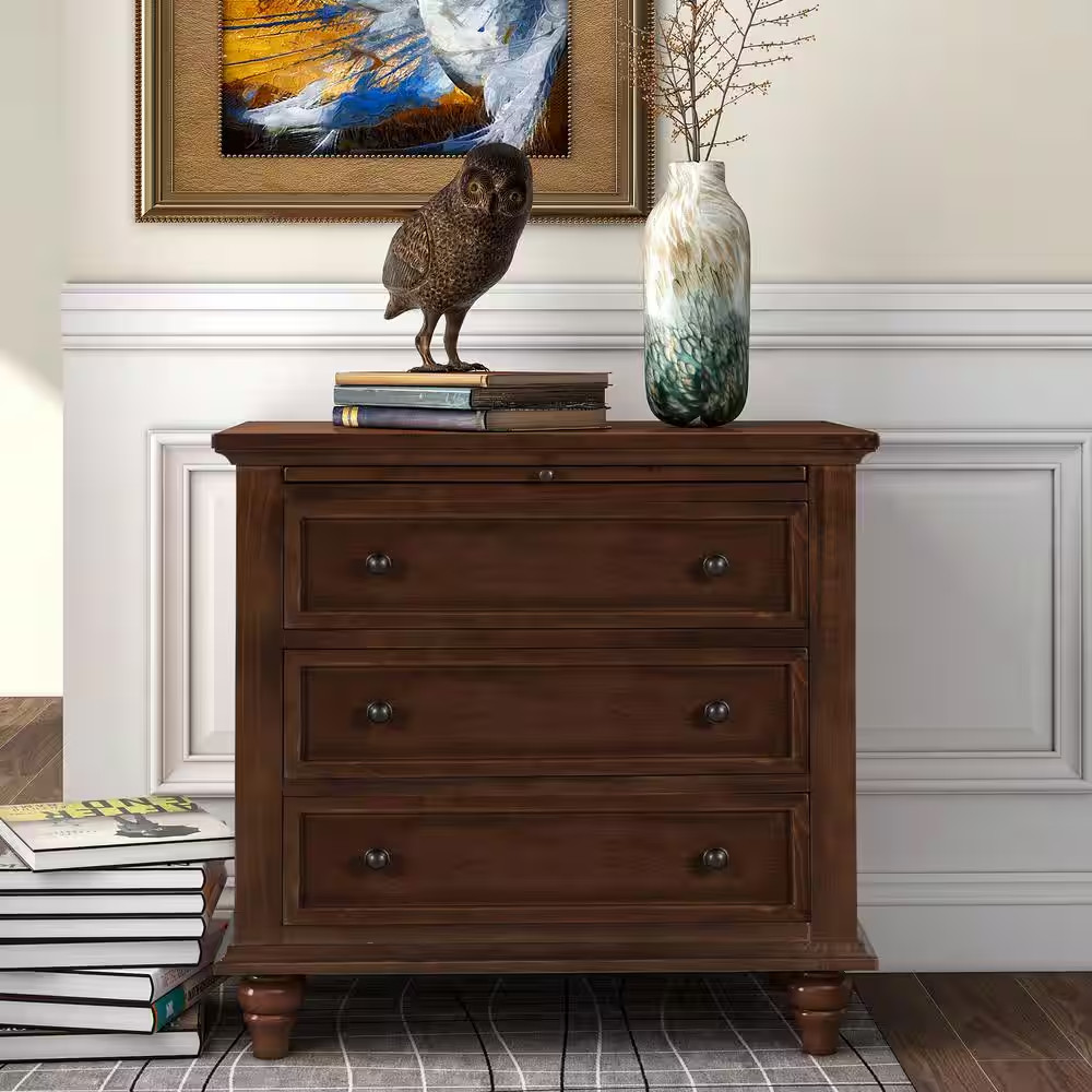 Brown Classic 3-Drawer 27.6 In. W Nightstand with Pull Out Tray
